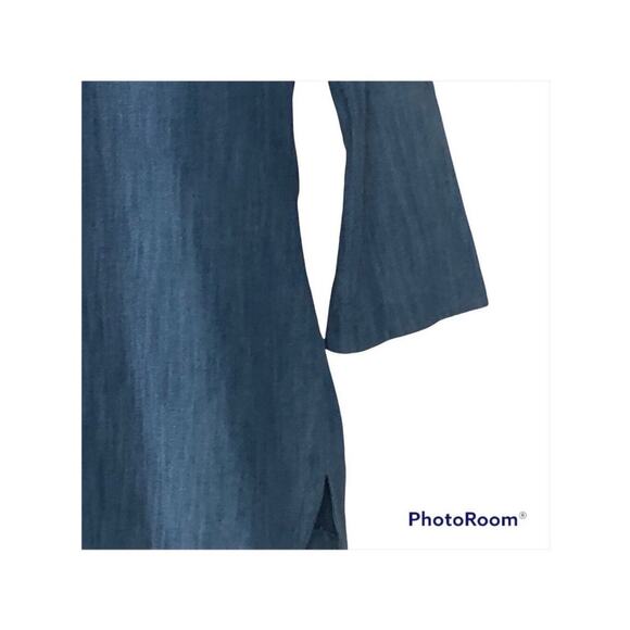 Zara 70s Chambray Bell Sleeve Tunic Dress Medium U-Neck Shirt Dress - Picture 5 of 13
